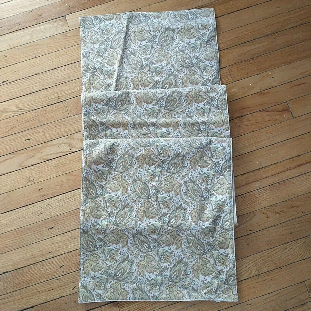 Pottery Barn Table Runner Dresser Scarf Beige Tan Floral Velour Velvet Cotton